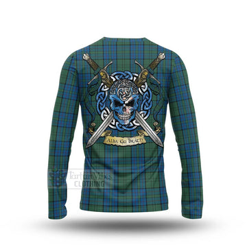 Lockhart Tartan Long Sleeve T-Shirt with Family Crest Celtic Skull Style - Tartan Vibes Clothing