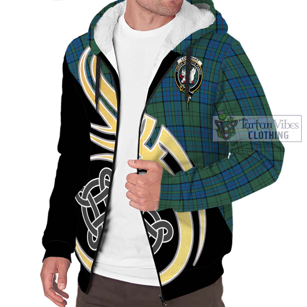 Lockhart Tartan Sherpa Hoodie with Family Crest and Celtic Symbol Style - Tartan Vibes Clothing