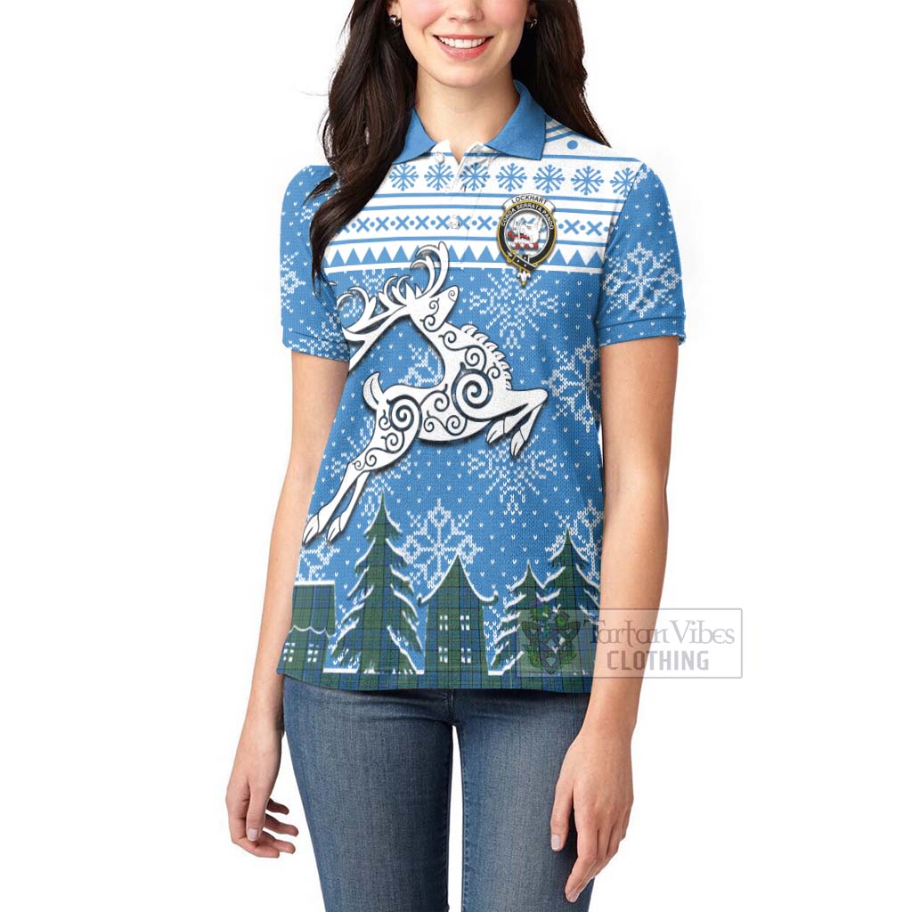 Lockhart Clan Christmas Women's Polo Shirt Celtic Reindeer Style - Tartan Vibes Clothing