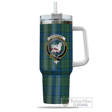 Lockhart Tartan and Family Crest Tumbler with Handle