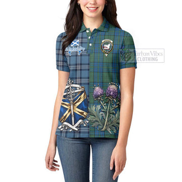 Lockhart Tartan Women's Polo Shirt Happy St. Andrew's Day Half Tartan Style - Tartan Vibes Clothing