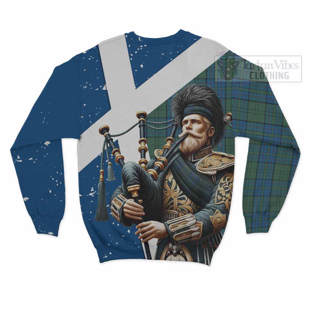 Lockhart Tartan Sweatshirt with Family Crest Scottish Bagpiper Vibes - Tartan Vibes Clothing