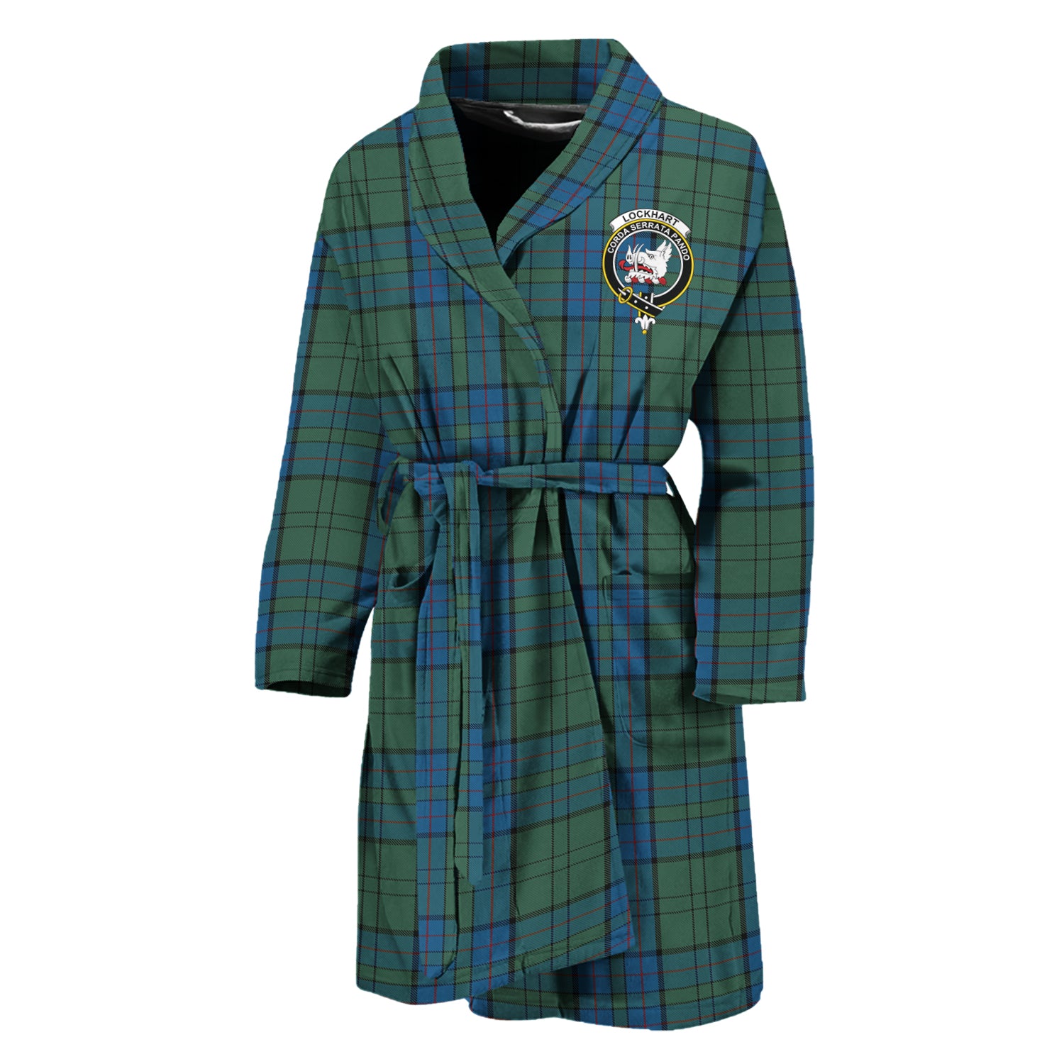 Lockhart Tartan Bathrobe with Family Crest Unisex M - Tartan Vibes Clothing