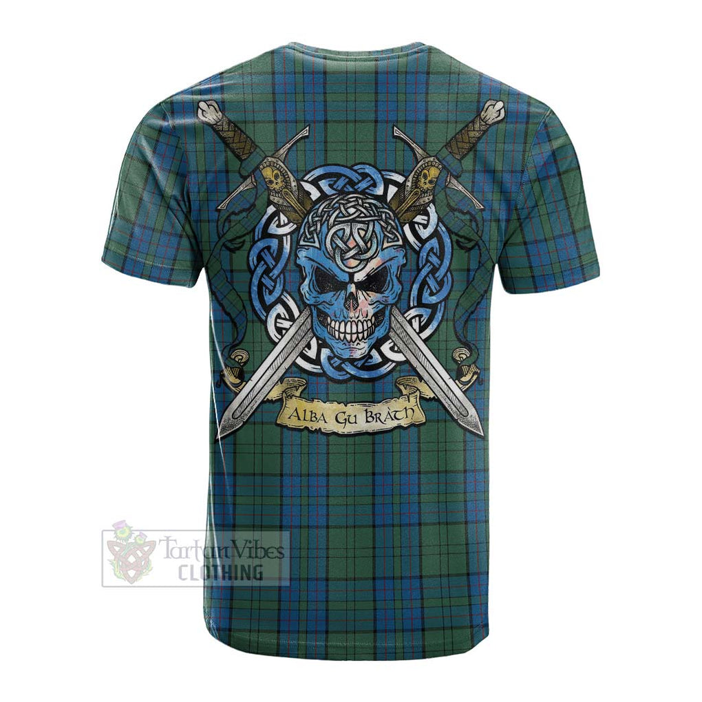 Lockhart Tartan Cotton T-shirt with Family Crest Celtic Skull Style Men's Shirt - Tartan Vibes Clothing