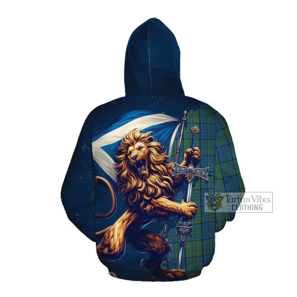 Tartan Vibes Clothing Lockhart Tartan Family Crest Cotton Hoodie with Scottish Majestic Lion