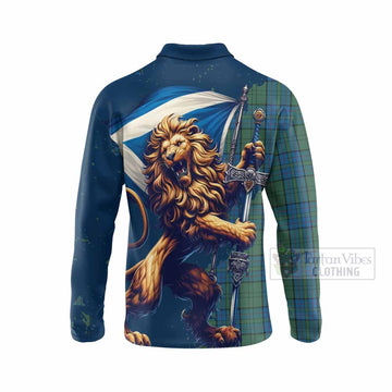 Lockhart Tartan Family Crest Long Sleeve Polo Shirt with Scottish Majestic Lion - Tartan Vibes Clothing