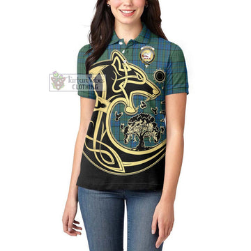 Lockhart Tartan Women's Polo Shirt with Family Crest Celtic Wolf Style - Tartan Vibes Clothing