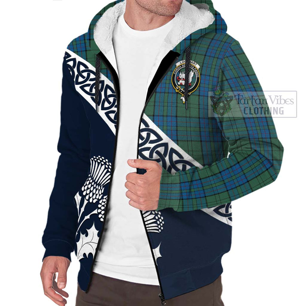 Lockhart Tartan Sherpa Hoodie Featuring Thistle and Scotland Map - Tartan Vibes Clothing