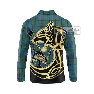 Lockhart Tartan Long Sleeve Polo Shirt with Family Crest Celtic Wolf Style - Tartan Vibes Clothing
