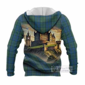 Lockhart Tartan Family Crest Knitted Hoodie with Scottish Ancient Castle Style - Tartan Vibes Clothing