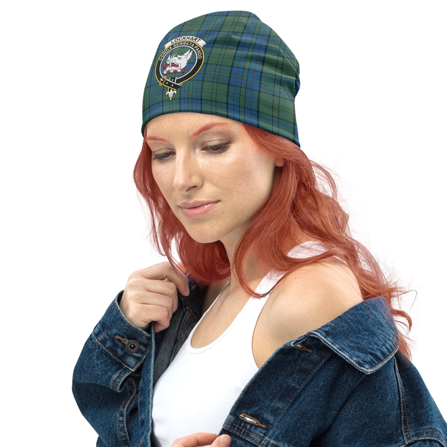 Lockhart Tartan Beanies Hat with Family Crest - Tartan Vibes Clothing