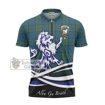 Lockhart Tartan Zipper Polo Shirt with Alba Gu Brath Regal Lion Emblem - Tartan Vibes Clothing
