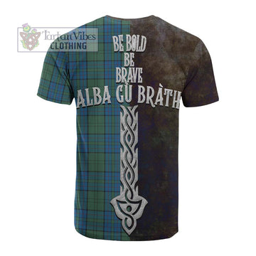 Lockhart Tartan Family Crest Cotton T-shirt Alba Gu Brath Be Brave Lion Ancient Style