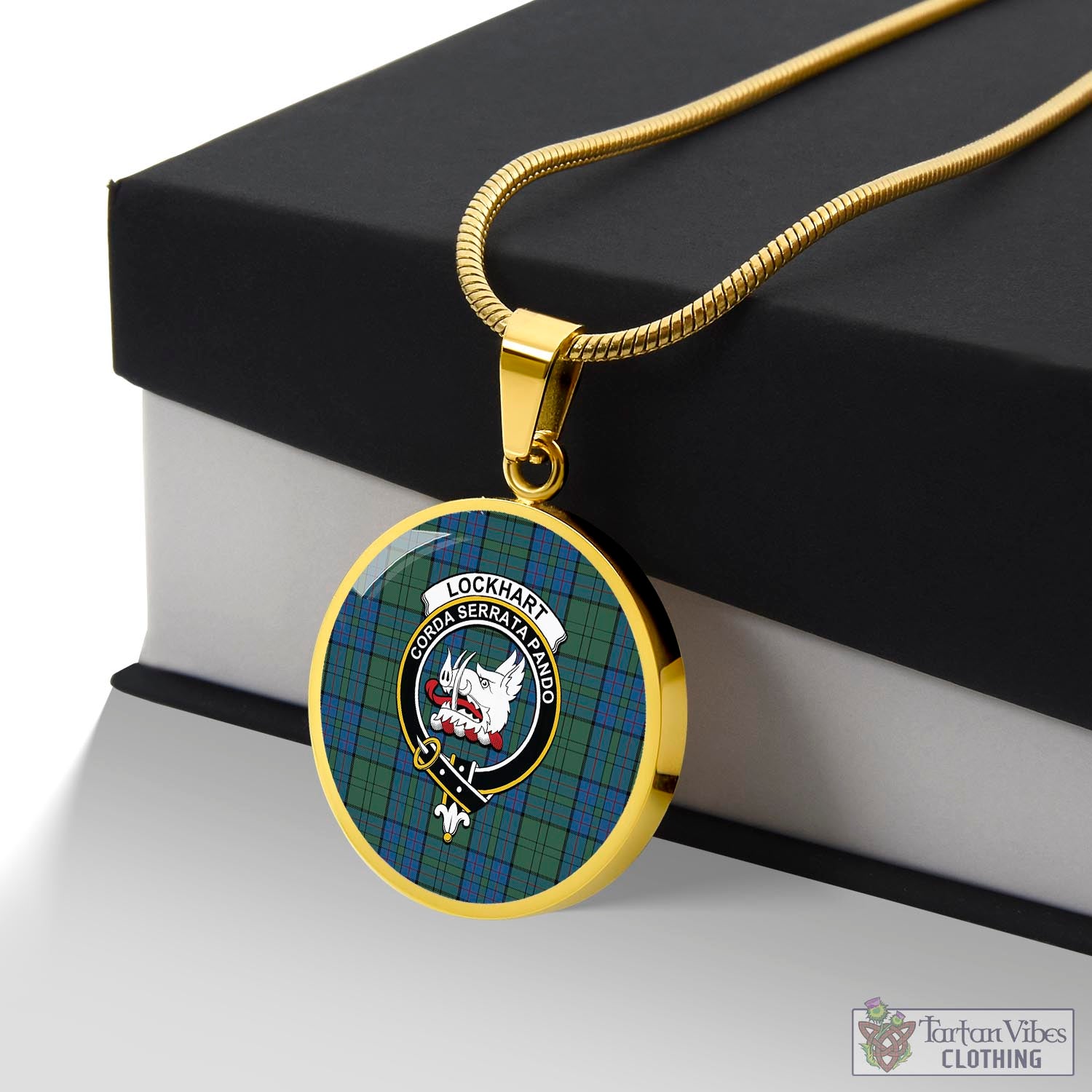 Lockhart Tartan Circle Necklace with Family Crest Luxury Necklace (Gold) No - Tartan Vibes Clothing
