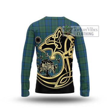Lockhart Tartan Long Sleeve T-Shirt with Family Crest Celtic Wolf Style - Tartan Vibes Clothing