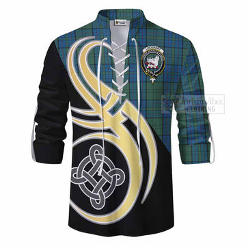 Lockhart Tartan Ghillie Kilt Shirt with Family Crest and Celtic Symbol Style - Tartan Vibes Clothing