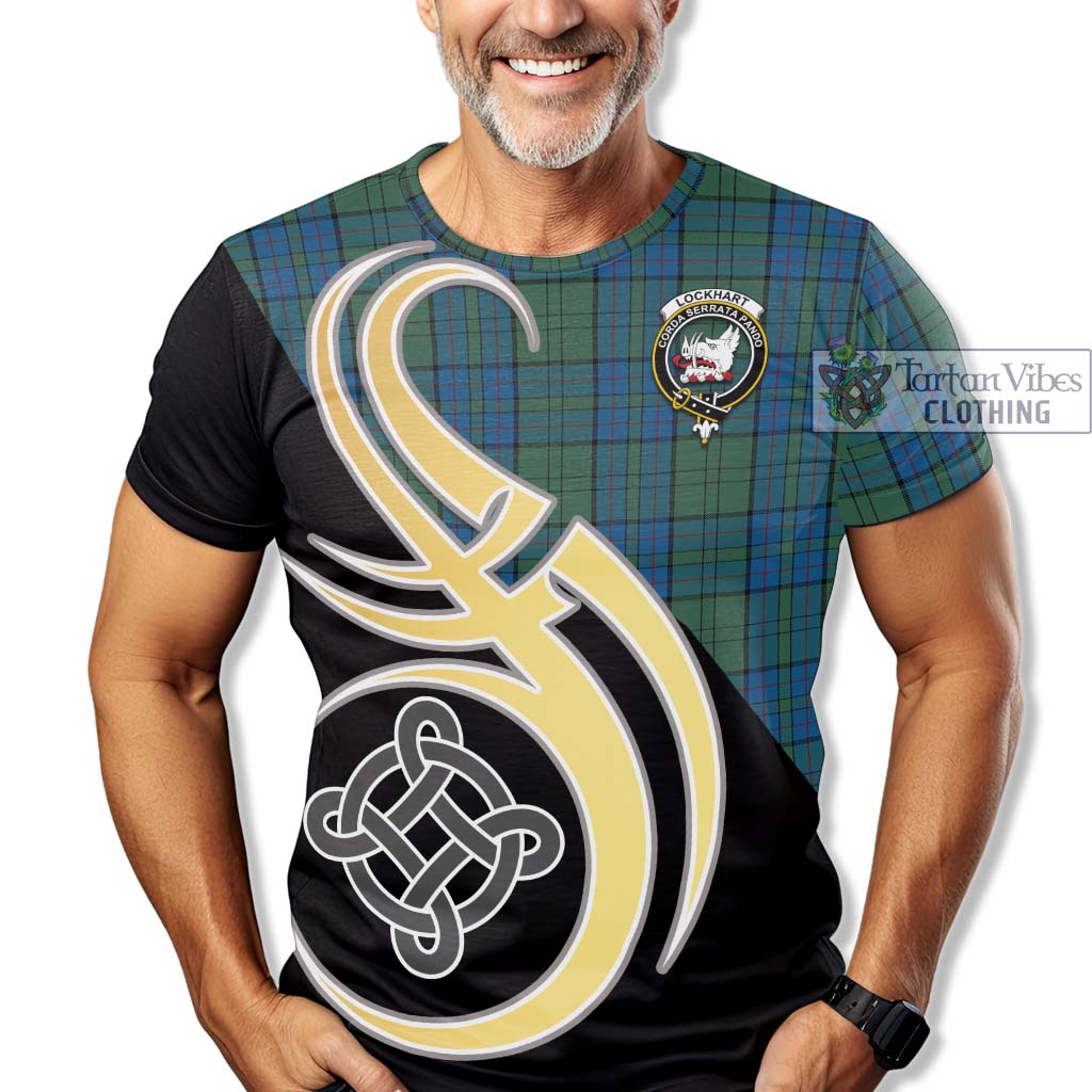 Lockhart Tartan T-Shirt with Family Crest and Celtic Symbol Style - Tartan Vibes Clothing