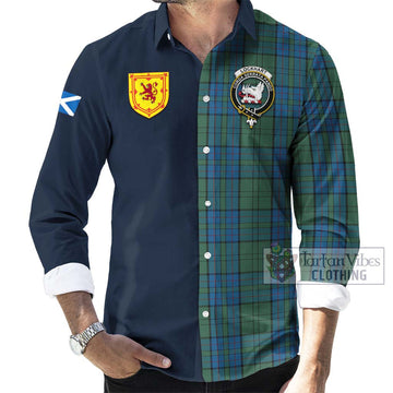 Tartan Vibes Clothing Lockhart Tartan Long Sleeve Button Shirt with Scottish Lion Royal Arm Half Style