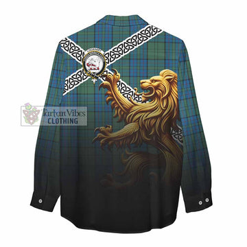 Lockhart Crest Tartan Women's Casual Shirt with Golden Lion Emblem Celtic Style - Tartan Vibes Clothing