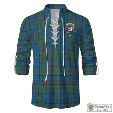 Lockhart Tartan Men's Scottish Traditional Jacobite Ghillie Kilt Shirt with Family Crest