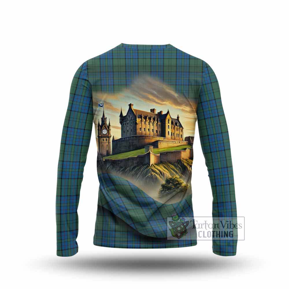 Lockhart Tartan Family Crest Long Sleeve T-Shirt with Scottish Ancient Castle Style - Tartan Vibes Clothing