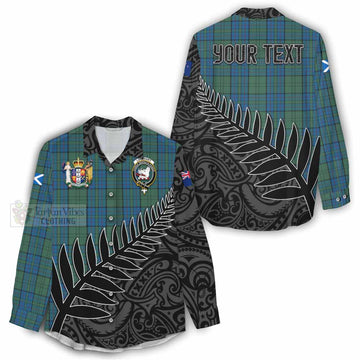 Tartan Vibes Clothing Lockhart Crest Tartan Women's Casual Shirt with New Zealand Silver Fern Half Style