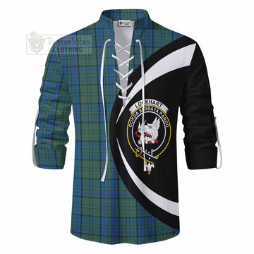 Lockhart Tartan Ghillie Kilt Shirt with Family Crest Circle Style - Tartan Vibes Clothing