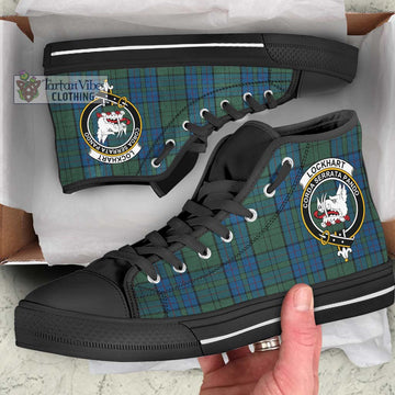 Lockhart Tartan High Top Shoes with Family Crest - Tartan Vibes Clothing