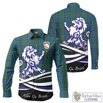 Lockhart Tartan Long Sleeve Button Up Shirt with Alba Gu Brath Regal Lion Emblem - Tartan Vibes Clothing