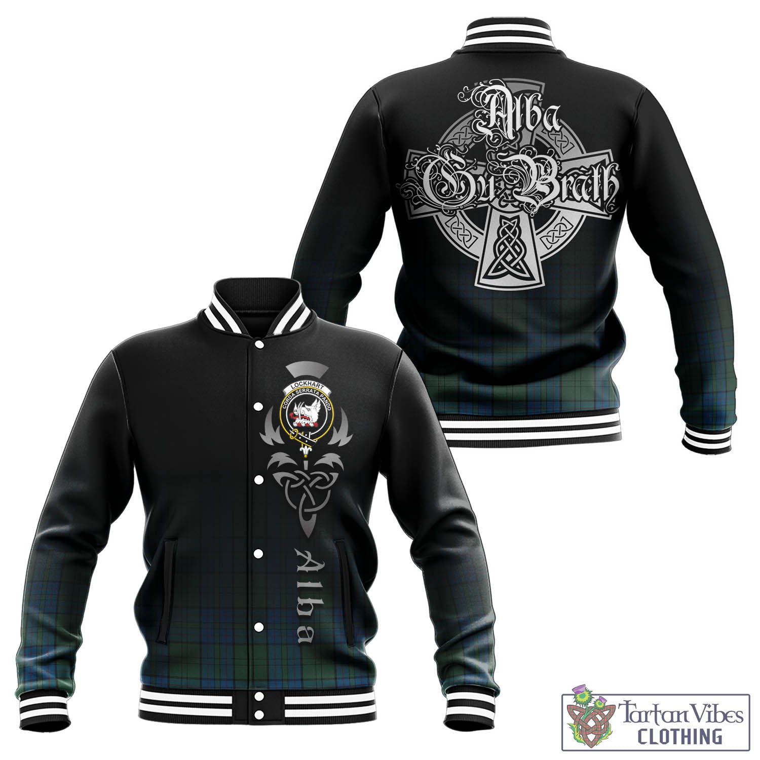 Lockhart Tartan Baseball Jacket Featuring Alba Gu Brath Family Crest Celtic Inspired - Tartan Vibes Clothing