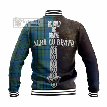 Tartan Vibes Clothing Lockhart Tartan Family Crest Baseball Jacket Alba Gu Brath Be Brave Lion Ancient Style