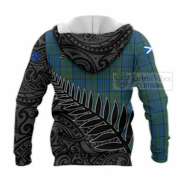 Tartan Vibes Clothing Lockhart Crest Tartan Knitted Hoodie with New Zealand Silver Fern Half Style
