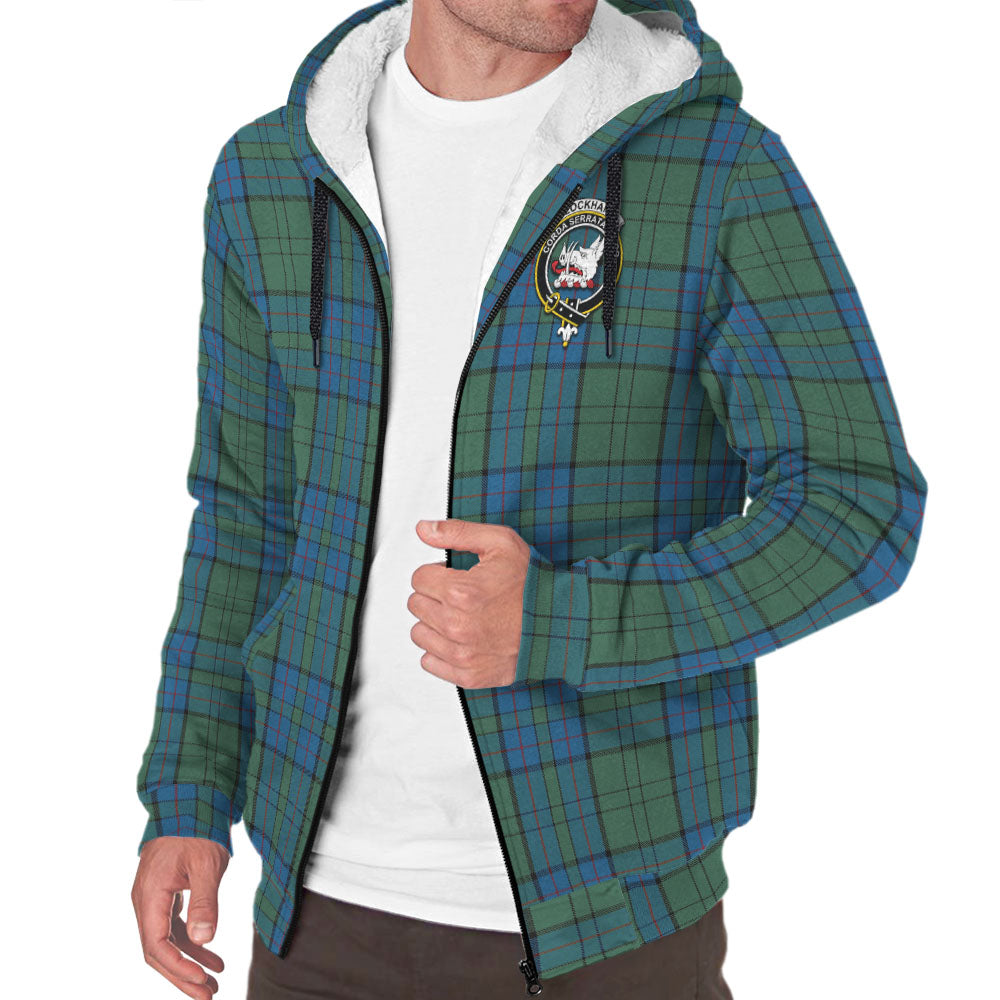 Lockhart Tartan Sherpa Hoodie with Family Crest - Tartan Vibes Clothing