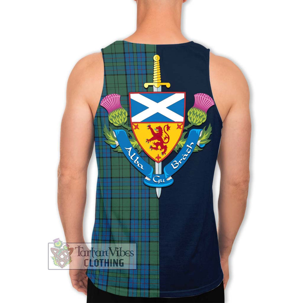 Lockhart Tartan Men's Tank Top Alba with Scottish Lion Royal Arm Half Style - Tartan Vibes Clothing