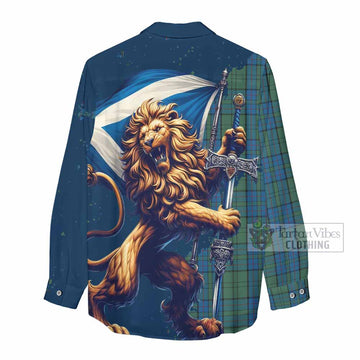Lockhart Tartan Family Crest Women's Casual Shirt with Scottish Majestic Lion - Tartan Vibes Clothing