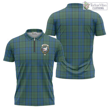 Lockhart Tartan Zipper Polo Shirt with Family Crest - Tartan Vibes Clothing