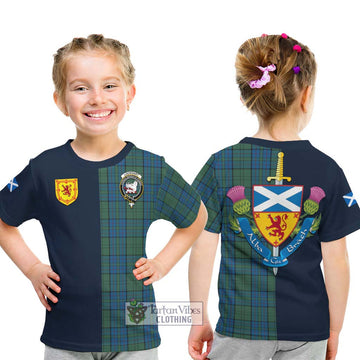 Lockhart Tartan Kid T-Shirt Alba with Scottish Lion Royal Arm Half Style - Tartan Vibes Clothing