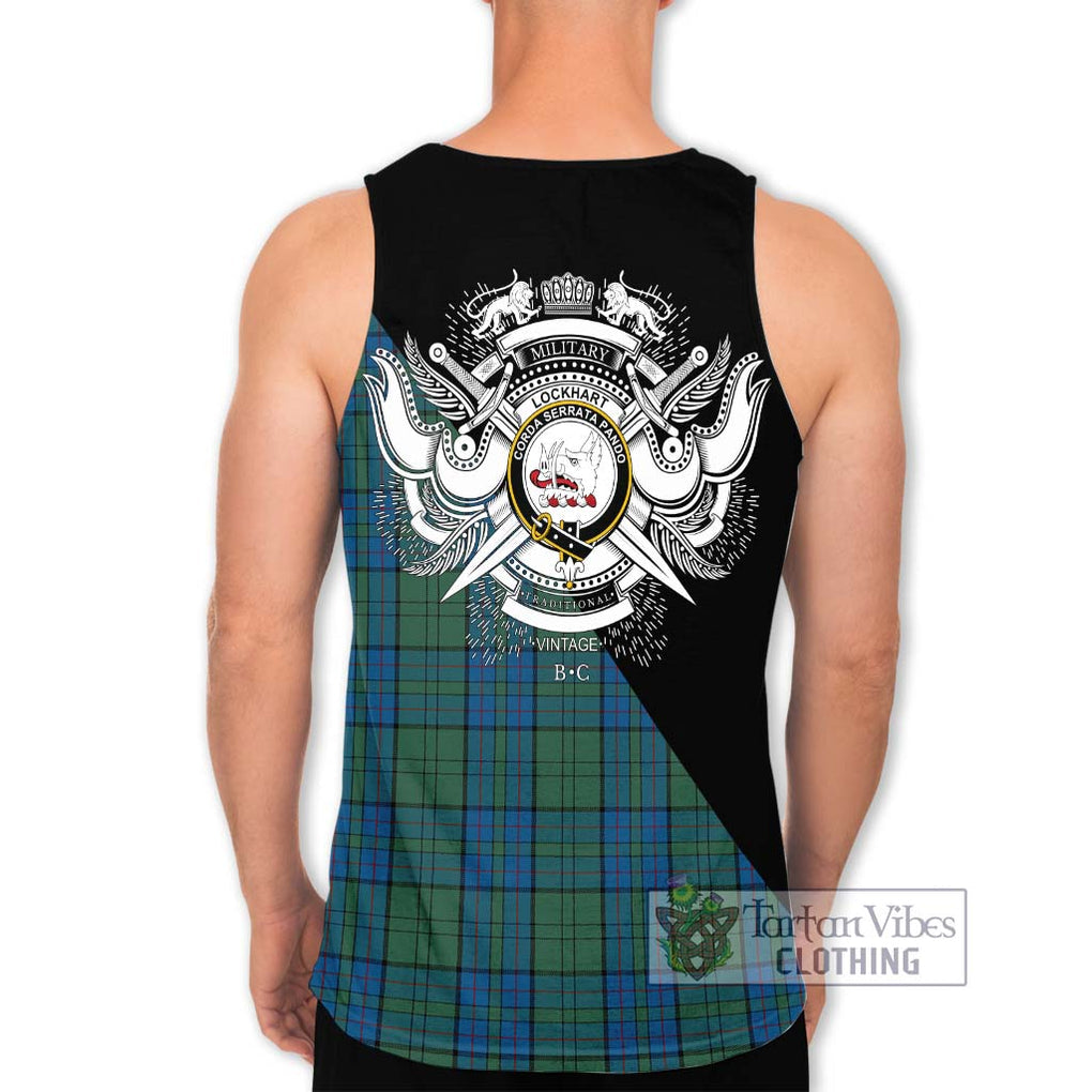 Lockhart Tartan Men's Tank Top with Family Crest and Military Logo Style - Tartan Vibes Clothing