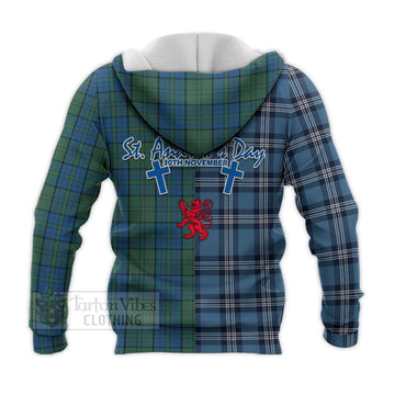 Lockhart Tartan Knitted Hoodie Happy St. Andrew's Day Half Tartan Style - Tartan Vibes Clothing