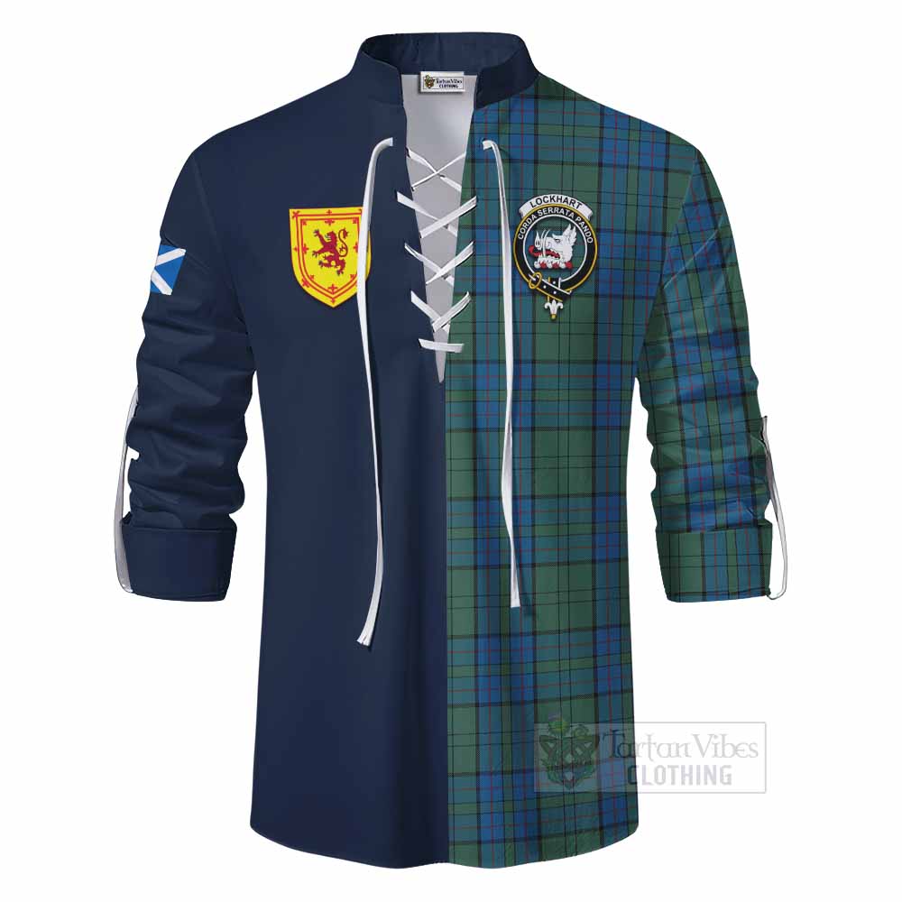 Lockhart Tartan Ghillie Kilt Shirt Alba with Scottish Lion Royal Arm Half Style - Tartan Vibes Clothing