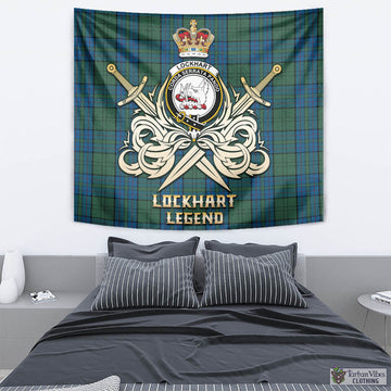 Lockhart Tartan Tapestry with Clan Crest and the Golden Sword of Courageous Legacy - Tartan Vibes Clothing