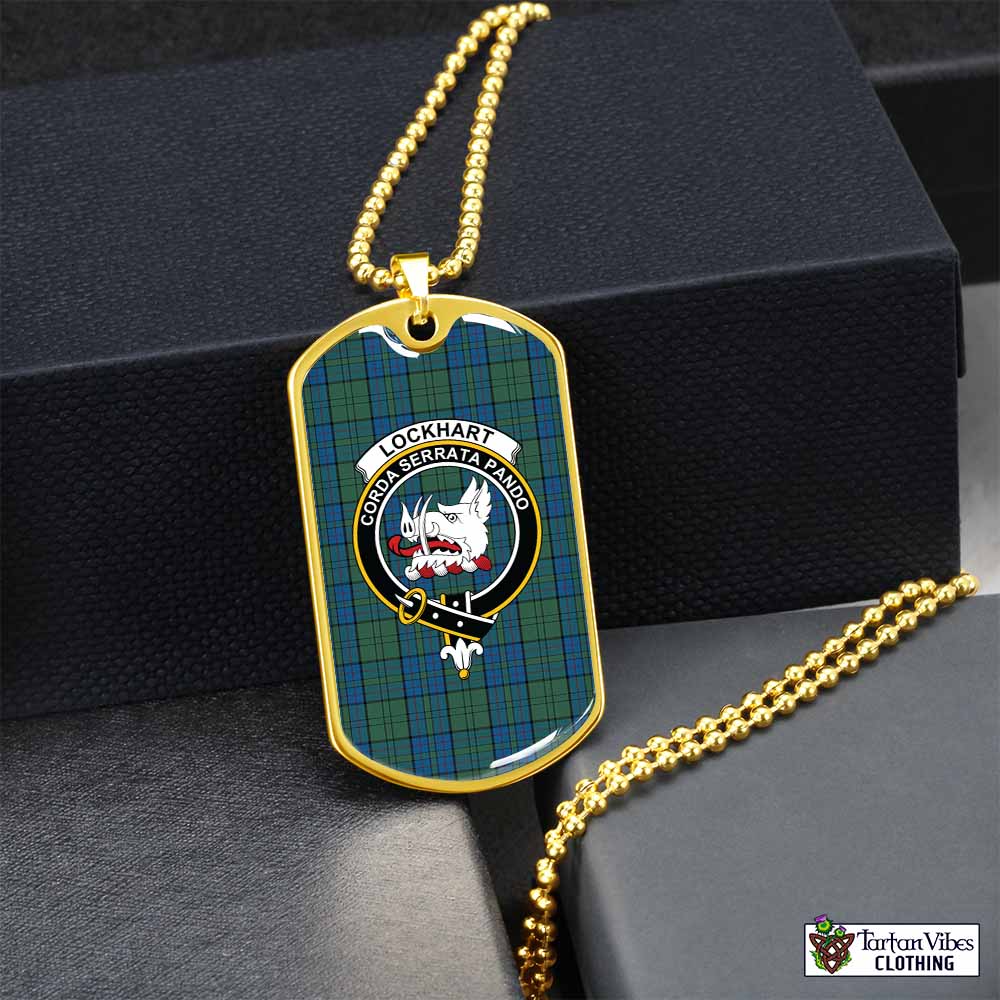 Lockhart Tartan Dog Tag Necklace with Family Crest Gold No - Tartan Vibes Clothing