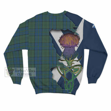Tartan Vibes Clothing Lockhart Tartan Family Crest Sweatshirt Scottish Thistle Celtic Inspired