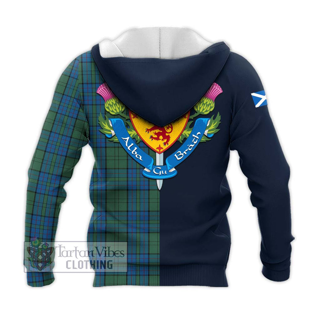 Lockhart Tartan Knitted Hoodie Alba with Scottish Lion Royal Arm Half Style - Tartan Vibes Clothing