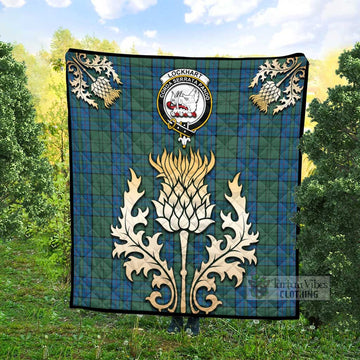 Tartan Vibes Clothing Lockhart Tartan Quilt with Family Crest and Golden Thistle Style