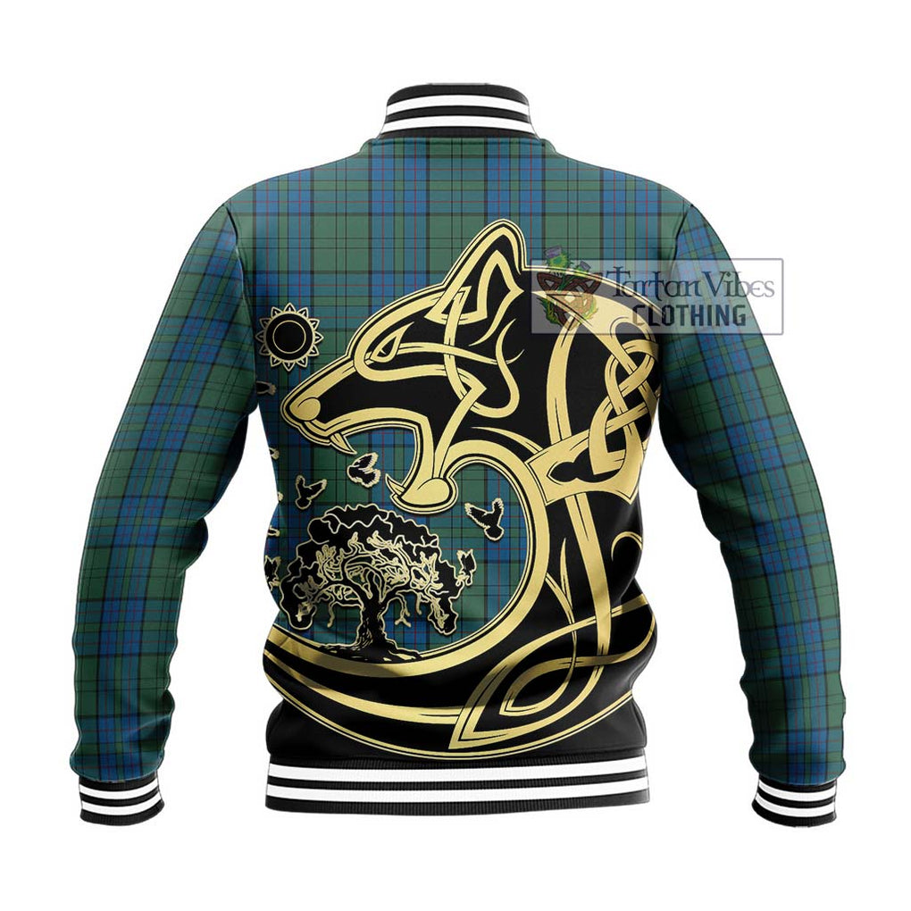 Lockhart Tartan Baseball Jacket with Family Crest Celtic Wolf Style - Tartan Vibes Clothing