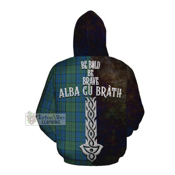 Tartan Vibes Clothing Lockhart Tartan Family Crest Cotton Hoodie Alba Gu Brath Be Brave Lion Ancient Style