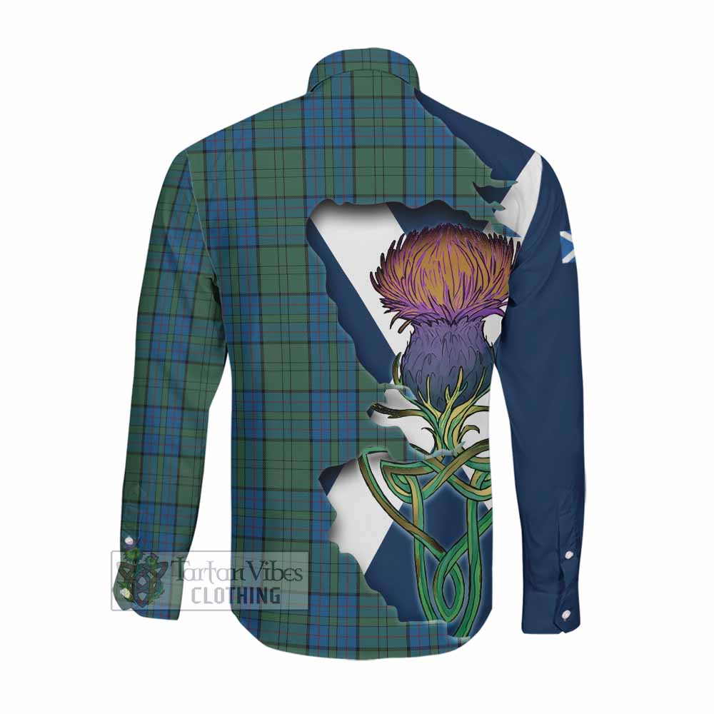 Lockhart Tartan Family Crest Long Sleeve Button Shirt Scottish Thistle Celtic Inspired Men's Shirt - Tartan Vibes Clothing
