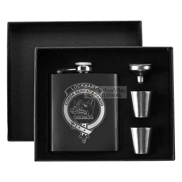 Lockhart Crest Hip Flask Set 7oz Black Stainless Steel with A Gift Box - 2D-tartanvibesclothing