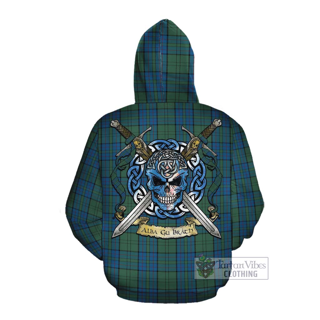 Lockhart Tartan Cotton Hoodie with Family Crest Celtic Skull Style Pullover Hoodie - Tartan Vibes Clothing